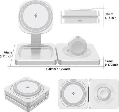 3 in 1 Wireless Charging Station Portable Travel Charger Wireless Charging Pad Magnetic Charger Stand for iPhone 16 15 14 13 12 Series,iWatch 10/Ultra 2/9/Ultra/8/SE2/7/6/Se/5/4/3/2,Airpod4/Pro/3/2
