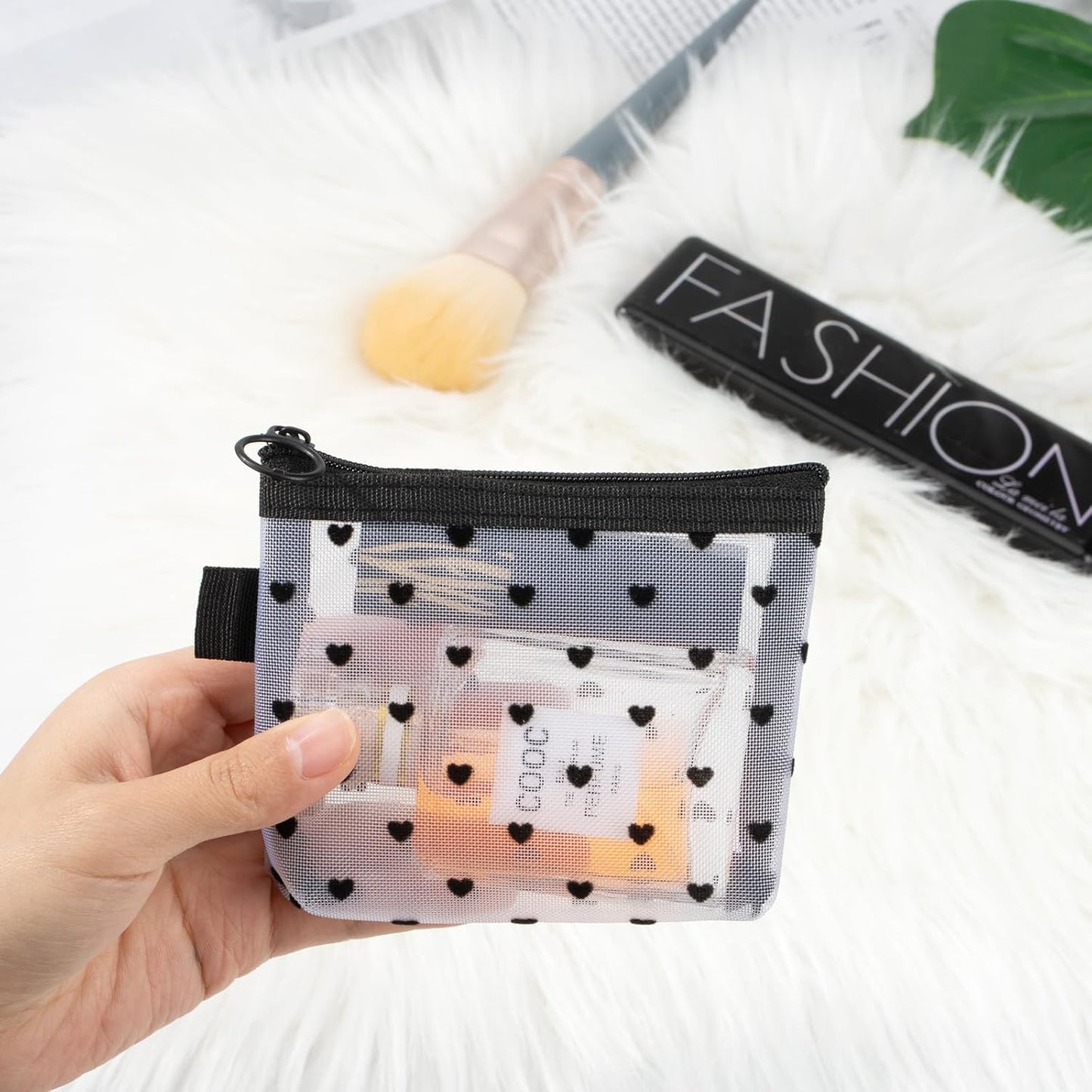 Mini Mesh Bags with Zipper, 4 Pieces, Small Clutch Make Up Transparent Cosmetic Bag for Girls Organization Toiletries Travel (Black/Purple/Blue/Pink), ['Black', 'Lila', 'Blue', 'Pink']