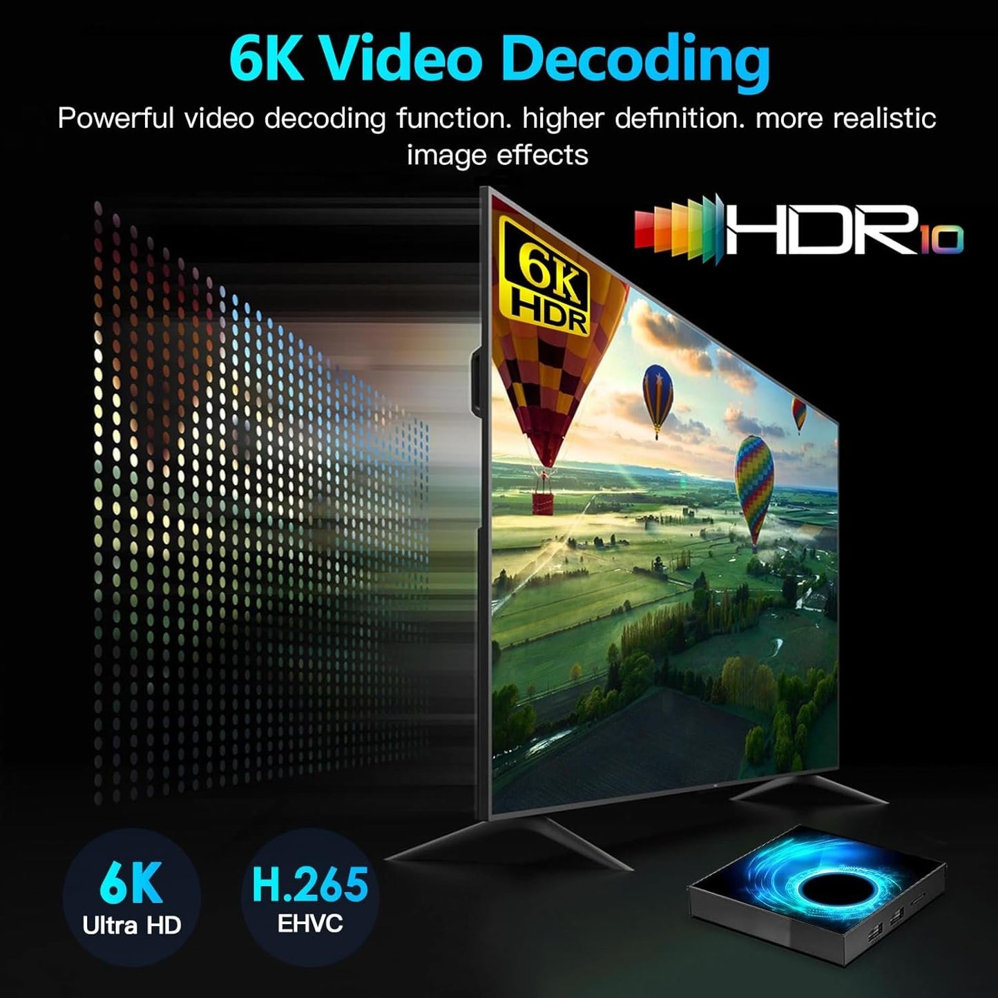 Android TV Box 4GB RAM 64GB ROM Quad-Core 4K 6K HD TV Box Android 10.0 Dual-Band WiFi 2.4G/5G Ethernet Bluetooth5.0 H.265 3D 6K Video Smart Box for TV 2024