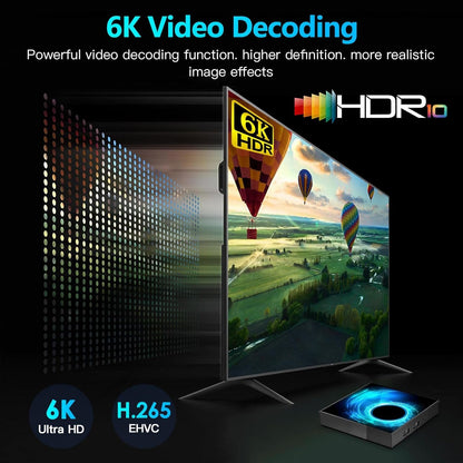Android TV Box 4GB RAM 64GB ROM Quad-Core 4K 6K HD TV Box Android 10.0 Dual-Band WiFi 2.4G/5G Ethernet Bluetooth5.0 H.265 3D 6K Video Smart Box for TV 2024