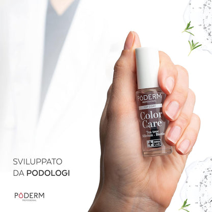 PODERM - NAIL MYCOSIS | TEA TREE Coloured Nail Polish | Prevention and Treatment of Yellow/Damaged Nails by Mycosis | Treatment and Colour | Hands/Feet | Swiss Made