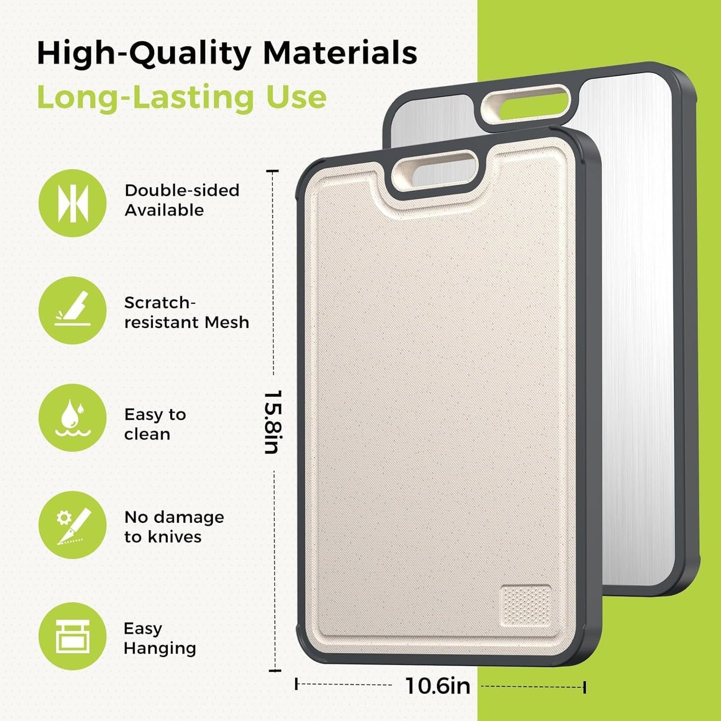 Cutting Board Double Sided, Titanium Cutting Boards for Kitchen, Double Sided Food Grade, Pure Titanium and Wheat Straw PP, Easy to Clean Large Size 16”×11”