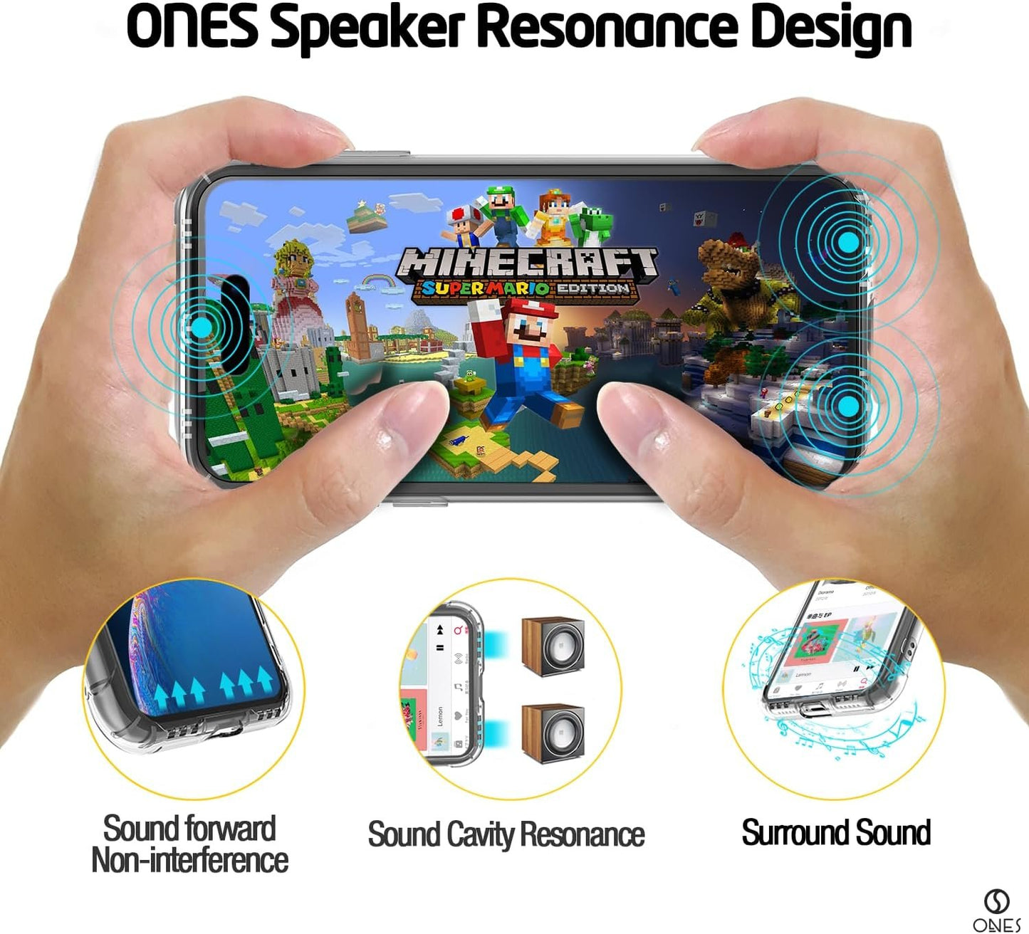 ONES iPhone 14 Pro Max HD Clear Case『 Military Protection Shockproof Airbags 』『 Speaker Resonance 』〔 Screen & Lens Guard 〕〔 Anti-Slip 〕〔 Strap Hole 〕 · Sturdy Impact Absorb Anti-Yellow Silicone Cover