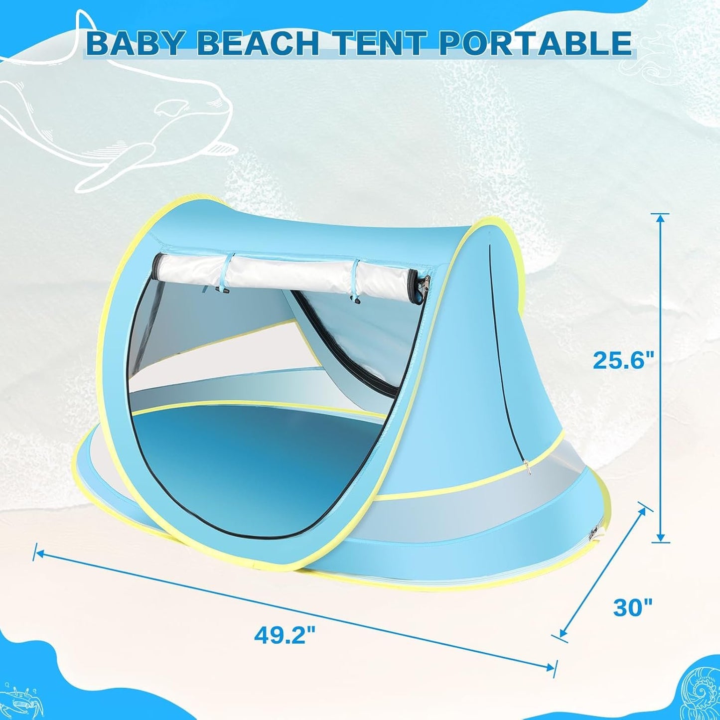 Wilhiker Baby Beach Tent Pop Up: Blue Pop Up Tent with Sun Hat - Kids Sun Tent Portable Uv Protection Tent Baby - Beach Tent for Outdoor Travel Folding Toddler Camping Accessories Sun Shade