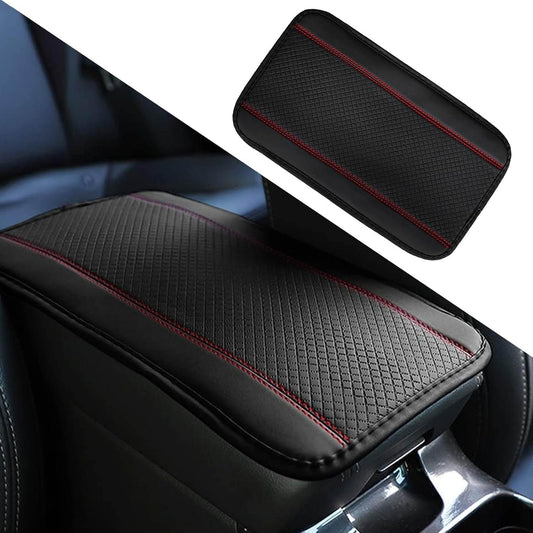 KAQISI Car Armrest Storage Box Mat, Fiber Leather Car Center Console Cover, Car Armrest Seat Box Cover Accessories Interior Protection for Most Vehicle, SUV, Truck, Car (Black/Red)