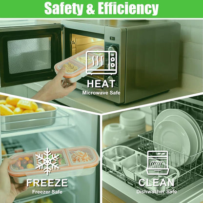 Abekuta Stainless Steel Snack Containers, Reusable Condiment Box with Lids, 3 Compartment Sauce Cups, Divided Food Storage Containers for School, Home, Travel