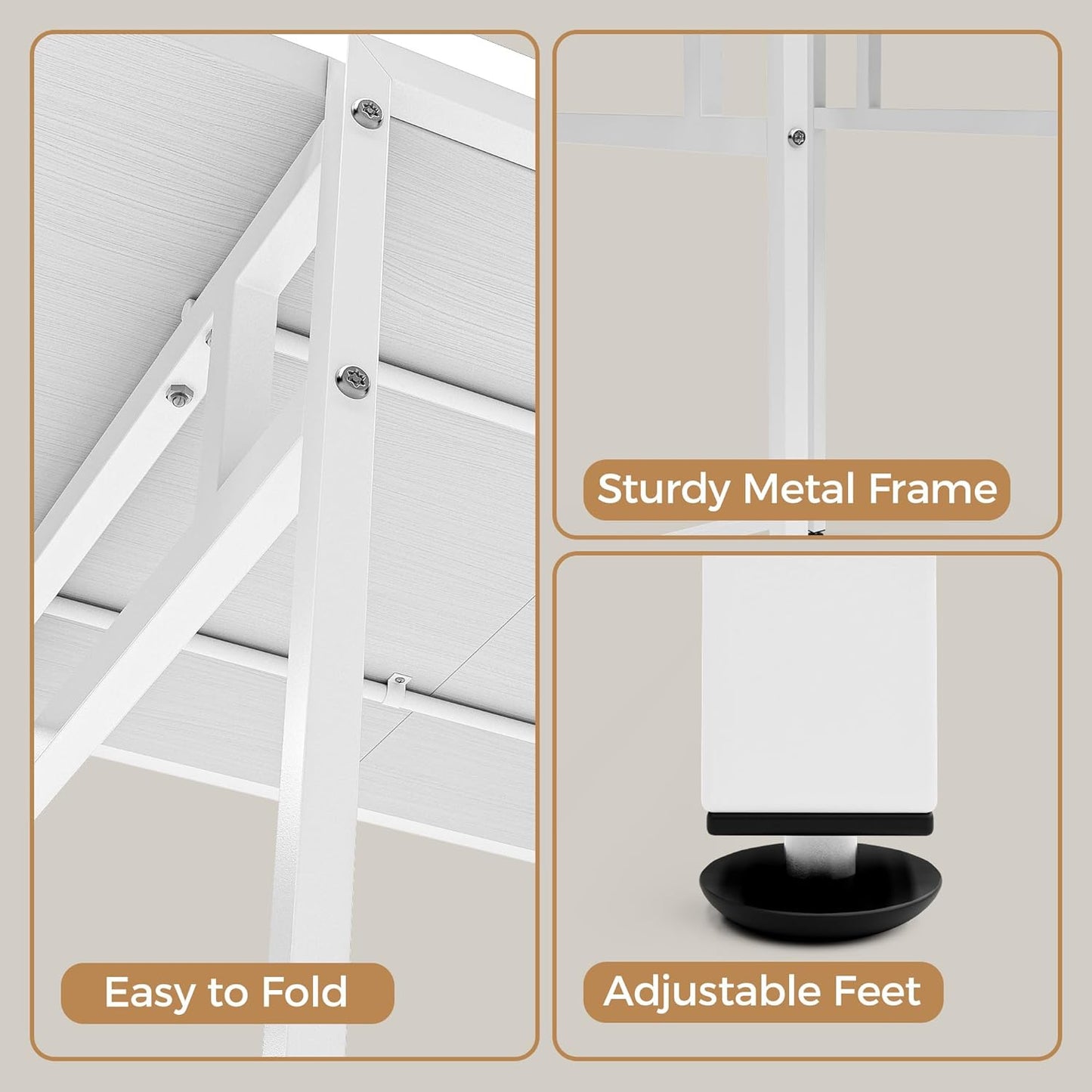Advwin Drop Leaf Dining Table 91 * 60cm Foldable Table with Metal Frame Compact Desk for Apartment, Kitchen, Home, Office
