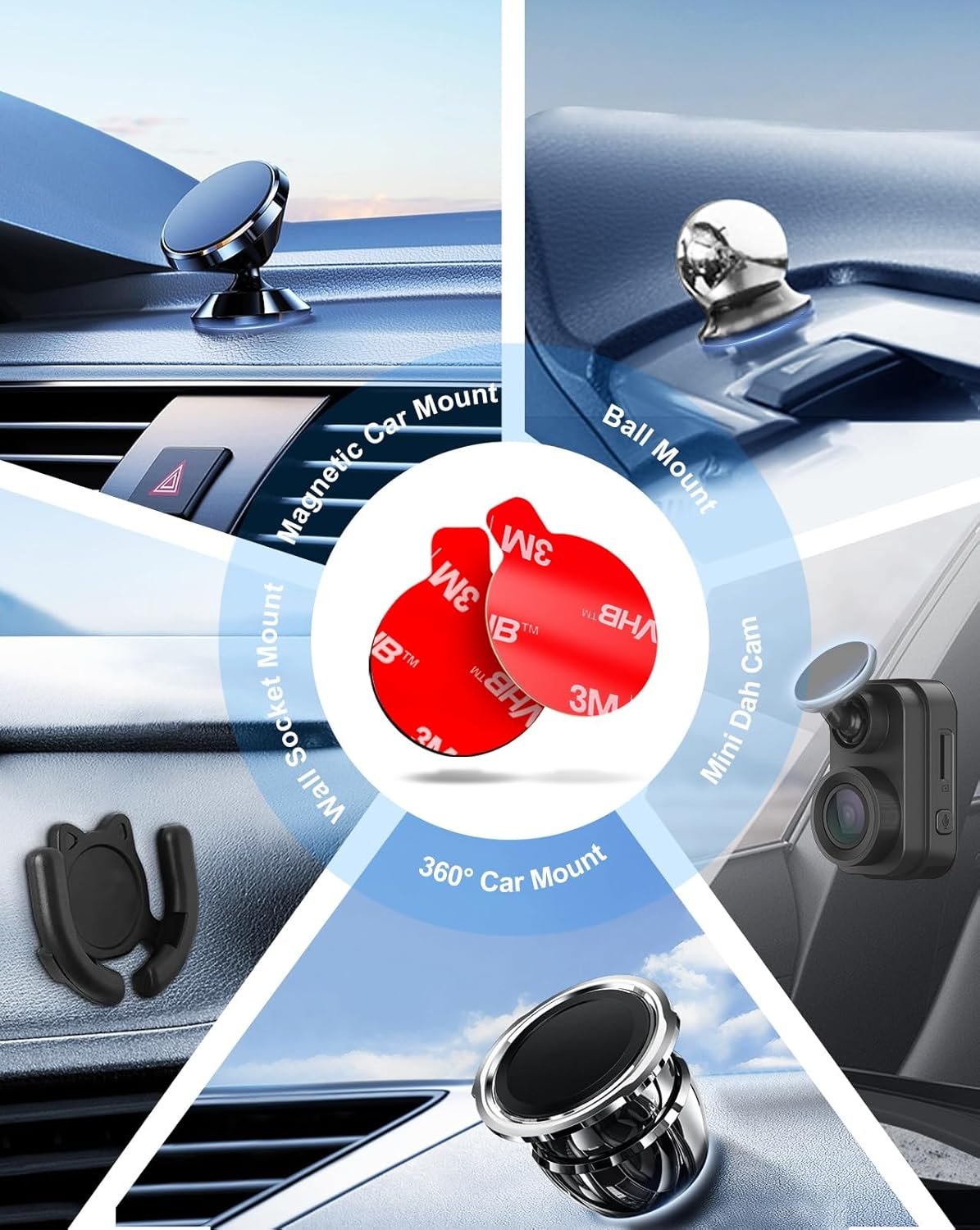 10 Pcs 3M Sticky Adhesive Pads for Car Magnetic Phone Holder, 1 inch Round VHB Double Sided Tape Replacement for Dashboard Cell Phone Mount & Mini Dash Cam Base, Strong 25mm Heat Resistant Sticker