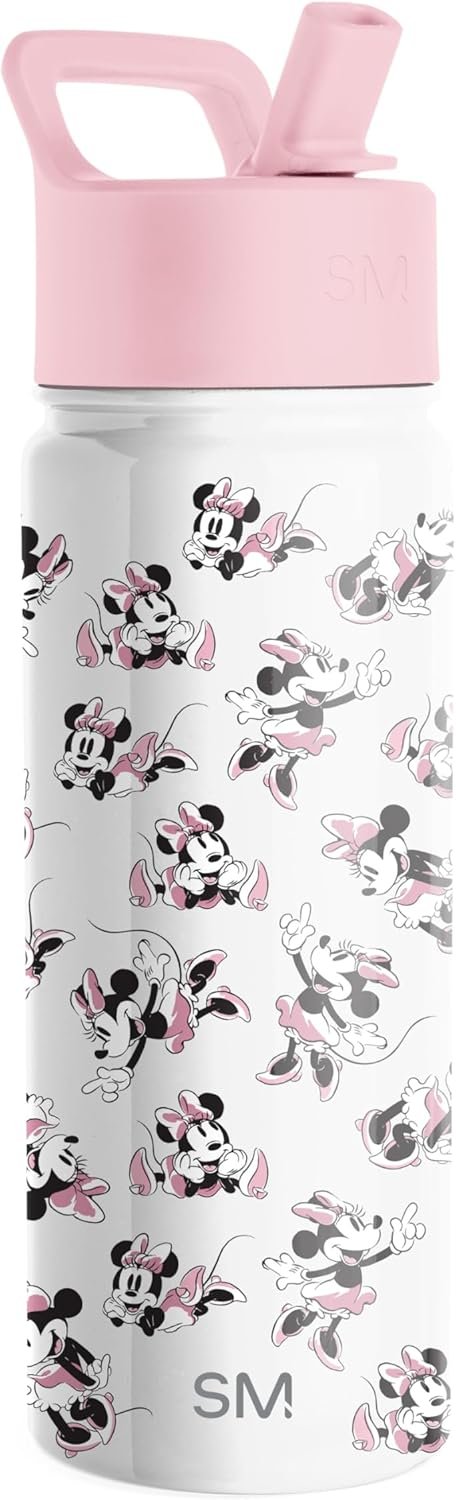 Simple Modern Disney Minnie Mouse Kids Water Bottle with Straw Lid | Reusable Insulated Stainless Steel Cup for Girls, School | Summit Collection | 18oz, Minnie Mouse Retro