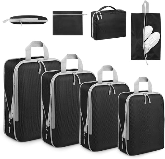 7 Pieces Suitcase Organizer, Packing Cubes Compression Space-Saving, Ultralight Suitcase Set, Travel Organizer for Clothes, Shoes, Underwear, Travel Set for Backpacks or Hand Luggage