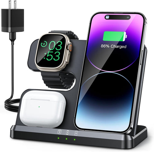JARGOU Wireless Charger for iPhone iPhone 16 15 14 13 12 11 X 8 & for Apple Watch Charger Wireless Charging Station for Multiple Devices for AirPods 4 3 Pro