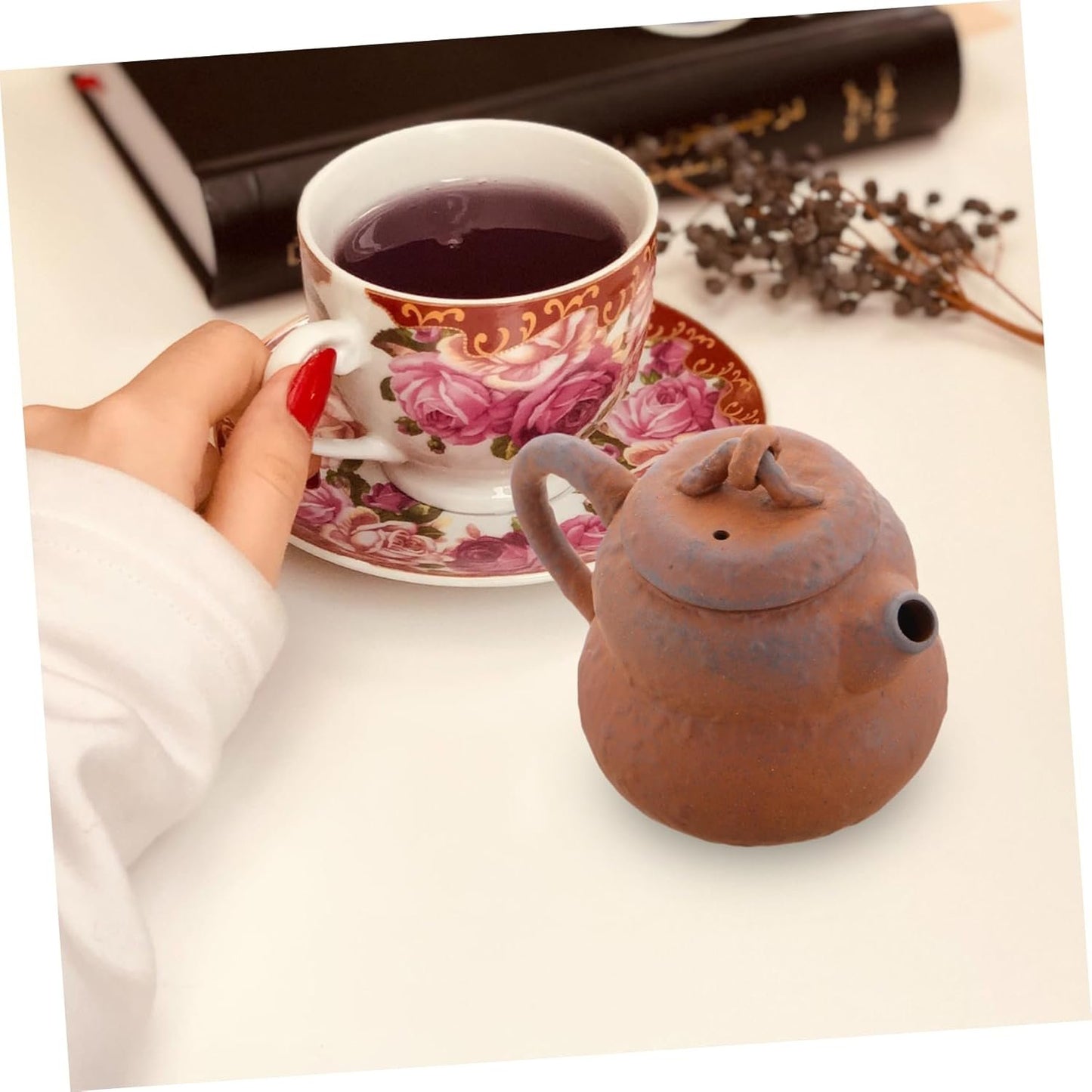LABRIMP Vintage Teapot Style Tea Pot Restaurant Tea Pots Gourd Water Cup Gourd Cup Brown Stoneware