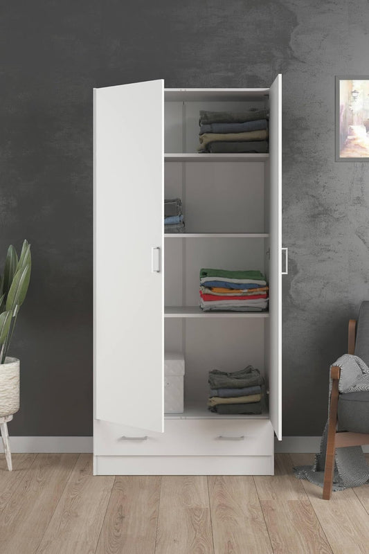 Dmora - Wardrobe 2 Doors Audette, Bedroom Furniture, Walk-in Closet, Clothes Wardrobe, 79 x 36 H 170 cm, White