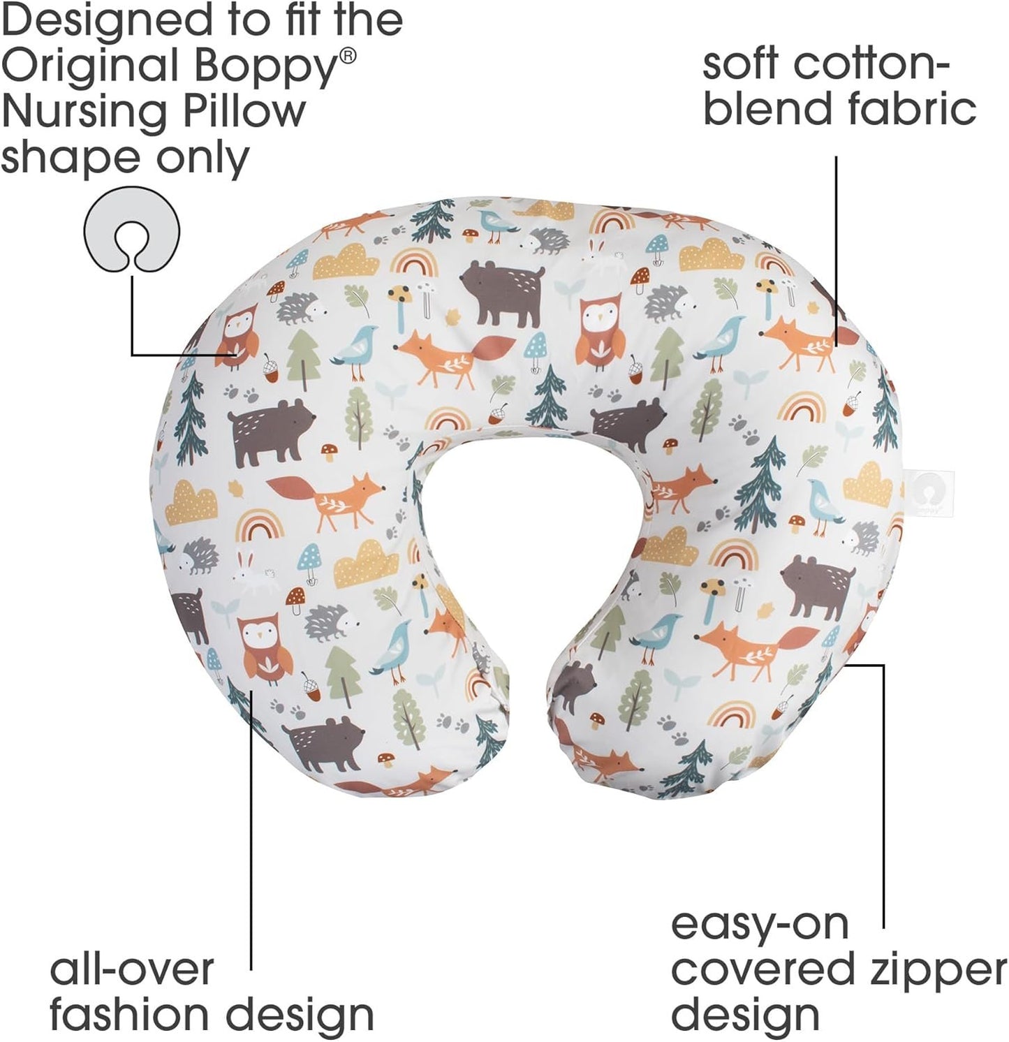 Boppy Nursing Pillow Cover, Spice Woodland Animals, Cotton Blend Fabric, Fits Boppy Bare Naked, Original and Luxe Breastfeeding Pillow, Awake Time Only