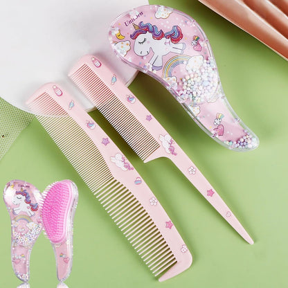 Shoyisenka 3 Pcs Cute Pink Unicorn Comb & Brush Set for Girls, Toddlers & Kids, Gentle Hairstyling Accessories for Straight, Curly & Thick Hair, All Purpose Hair Care Gift Set