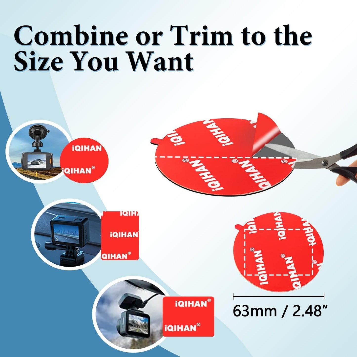 Sticky Adhesive Pads for Dash Cam Mount, 5pcs 63mm(2.48") Round Strong Double-Sided Mounting Sticker Tape Replacement for Dashcam Car Window Dashboard/Windshield Camera Suction Cup Holder Base