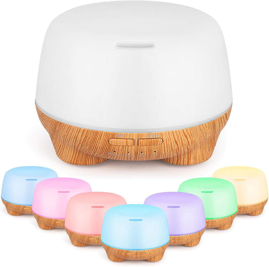 SK Depot Essential Oil Diffuser 500ml Ultrasound Aromatherapy Diffusers Remote Control Air Quiet Diffuser Aroma Diffusers Humidifier 7 Colors of Lights and for Bedroom Yoga Spa (Light Wood)
