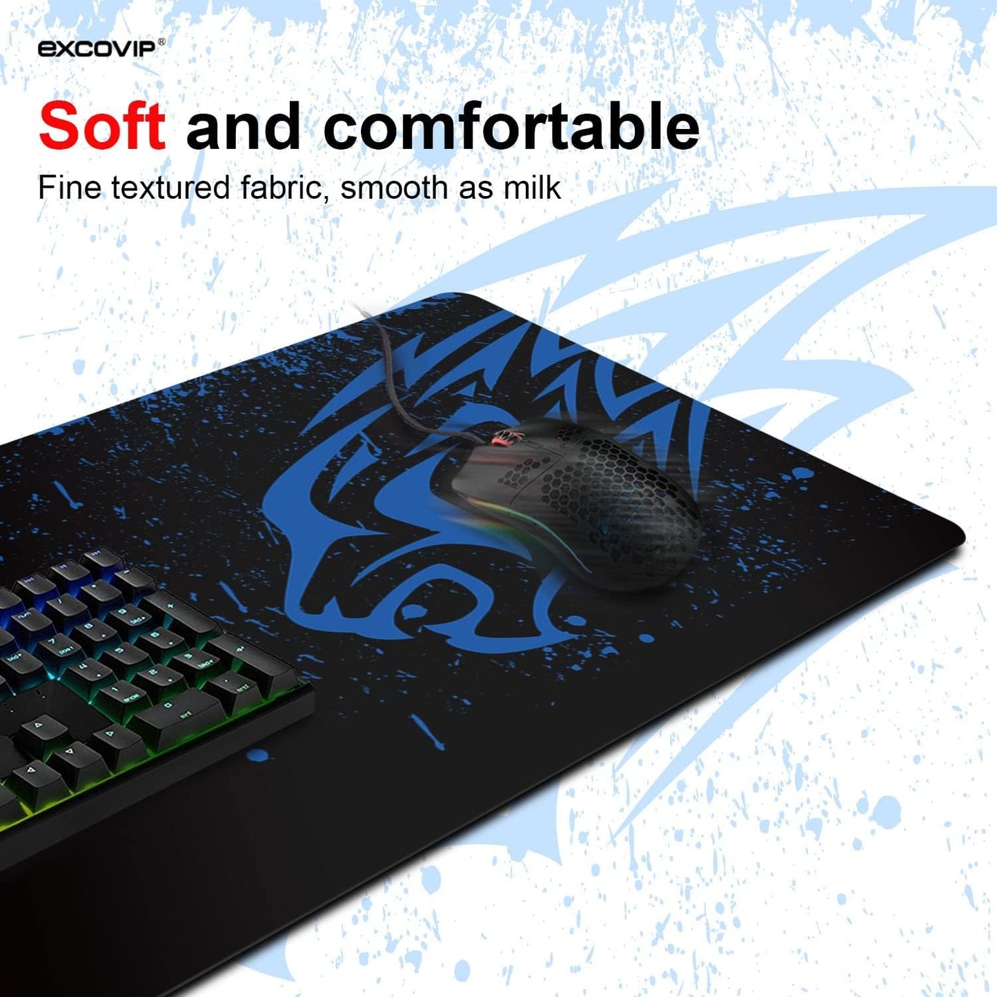 EXCOVIP Blue Leopard Large XL Gaming Mousepad desk mat gaming big mouse pads with designs lapboard keycaps office and gamers keyboard & mouse accessories gaming cool and nice mouse pad 3522 (70×30CM)-