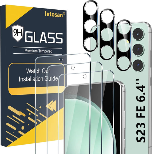 [3+3 Pack] for Samsung Galaxy S23 FE Screen Protector, 9H Tempered Glass, Ultrasonic Fingerprint Compatible, HD Clear Case Friendly for Samsung S23 FE Tempered Glass Screen Protector 5G