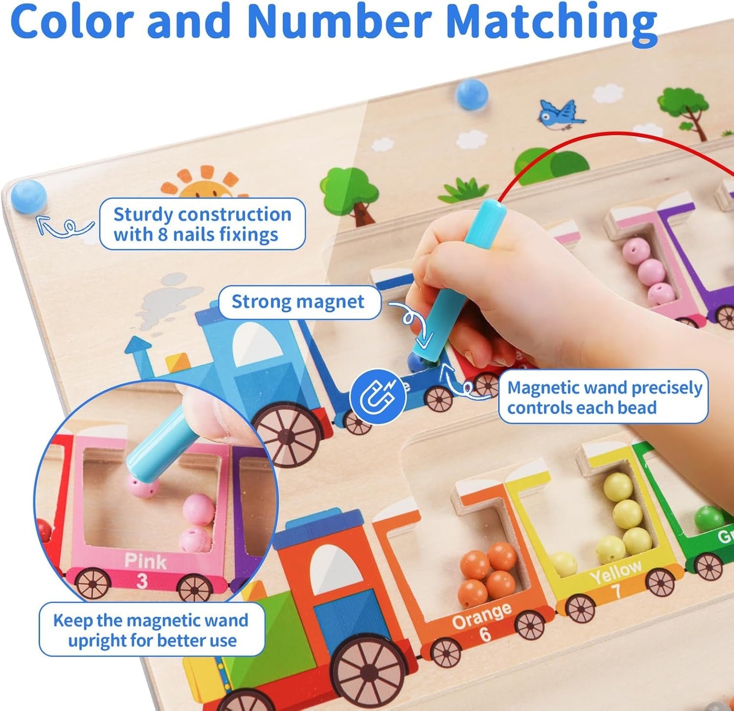Montessori Toys for 2 Year Old, Magnetic Color and Number Maze, Wooden Toddler Magnet Puzzles for Kids Girls Boys 2-4 3-5, Magnetic Board Train Learning Toys Birthday Gifts