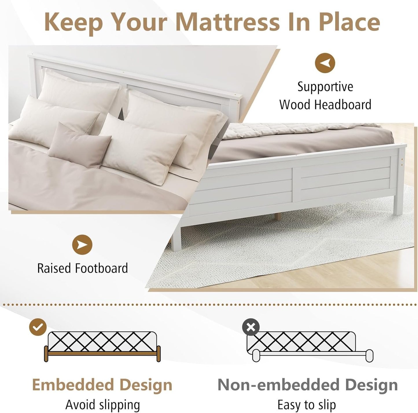 KOMFOTT Full Size Wood Bed Frame with 2 Storage Drawers, Mid Century Platform Bed Frame with Headboard, Sturdy Wooden Slats Support, Modern Mattress Foundation, No Box Spring Required, Easy Assembly
