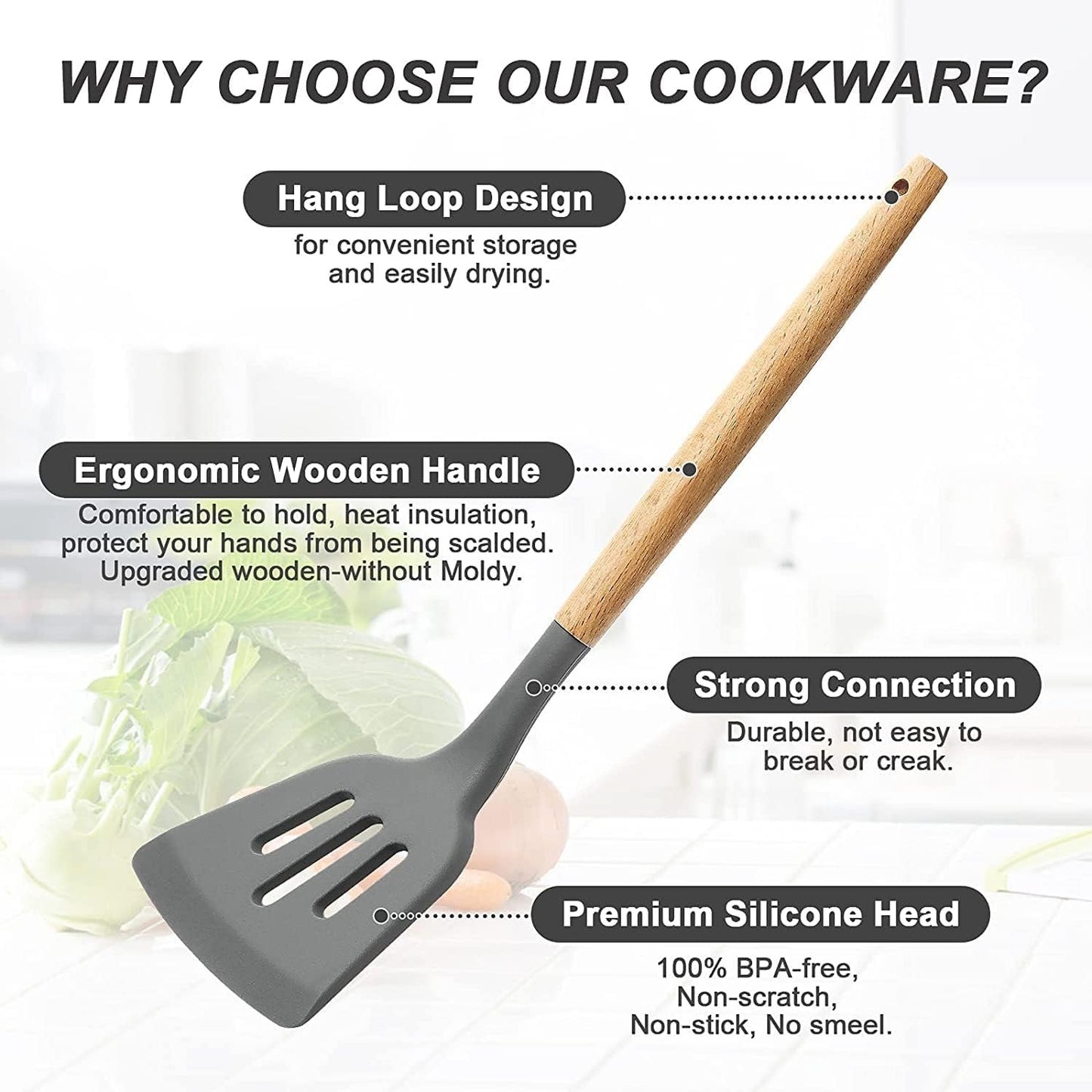 34 Pcs Silicone Kitchen Utensils Set Heat Resistant with Premium Stainless Steel Handles for Cooking and Baking, Non-Stick Spatulas, Kitchen Utensils (Grey)