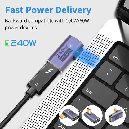 Duttek USB C 90 Degree Adapter (3 Pack), Right Angle, Middle Angle and Side Angle 90 Degree Right Angle Type C Male to Female Adapter Support 240W Power Delivery, for Laptop, Tablet and Phones