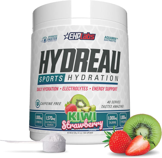 EHP Labs Hydreau Electrolytes Powder No Sugar - Hydration Powder for Endurance & Energy - Electrolyte Powder for Men & Women - Sugar Free Electrolytes - (Kiwi Strawberry, 40 Serves)