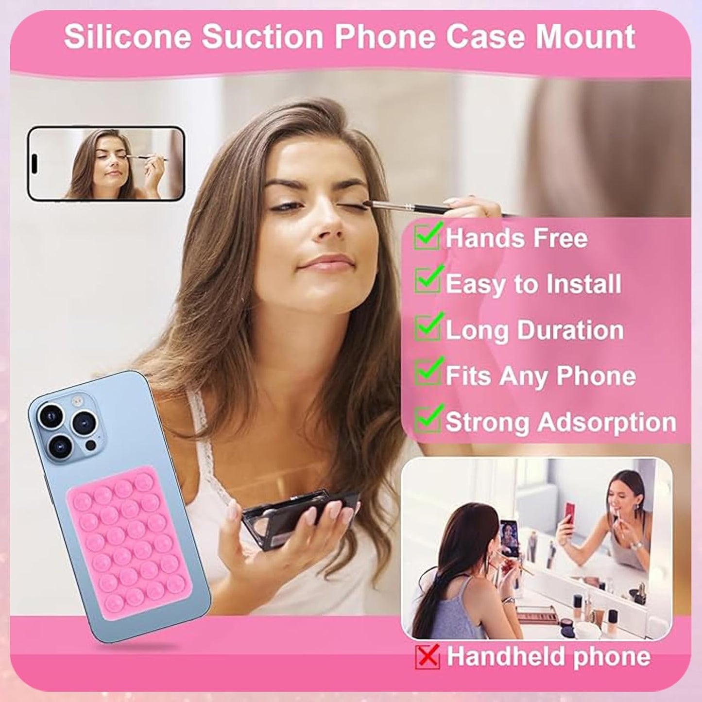 4Pcs Silicone Phone Sticky Grip,Leeneen Suction Phone Case Mount for All Phone,Hands-Free Strong Grip Holder for Selfies and Videos