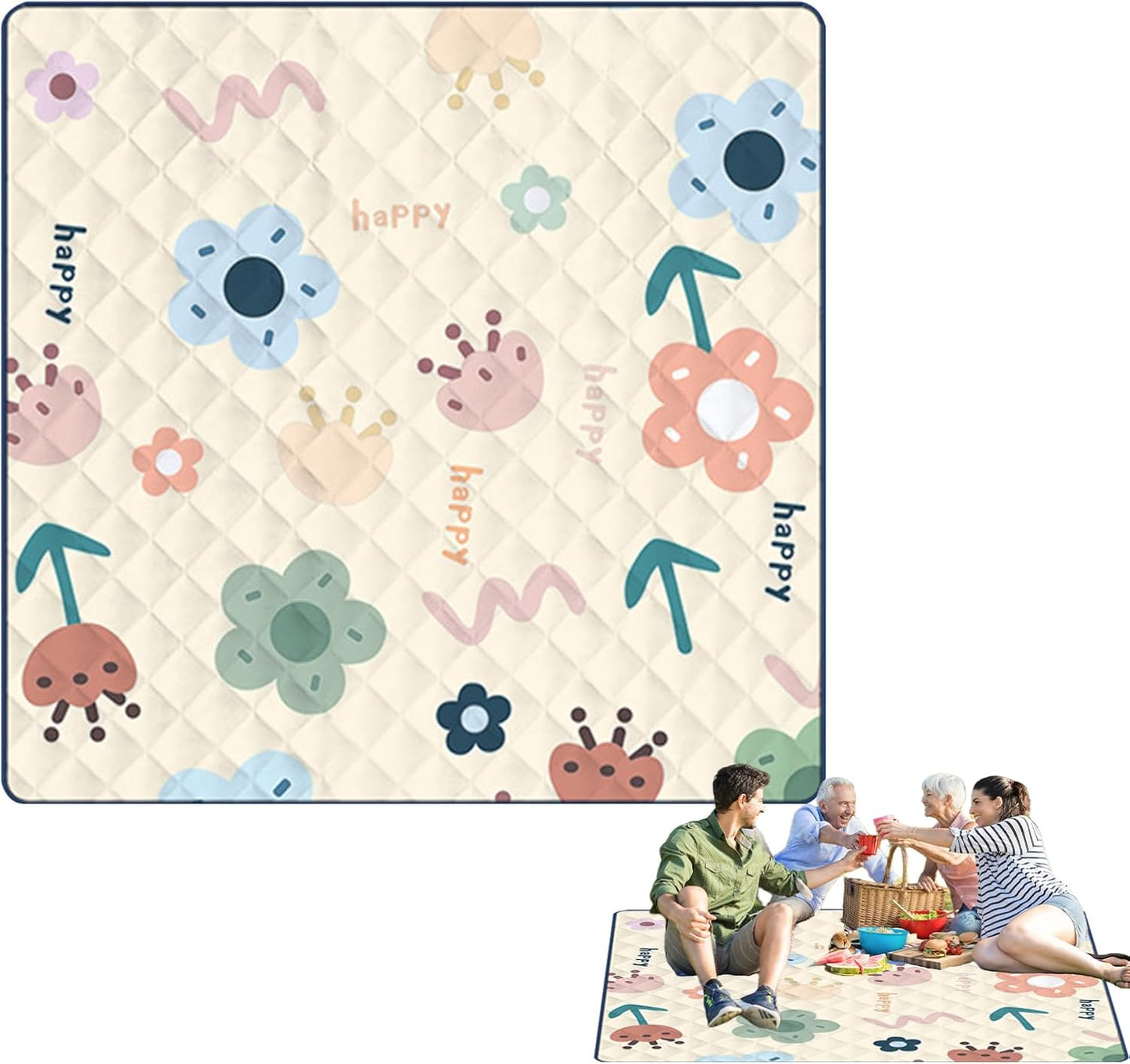 Outdoor Picnic Blanket, Camping Ground Cover, 78.74x78.74 inches Sandproof Beach Mat Large Lightweight, Travel Hiking Gear for Backpacking, Climbing, Adventures, Family, Friends