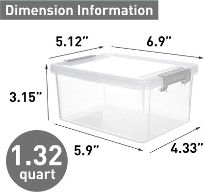 Citylife 1.3 QT 10 Pack Small Storage Bins Plastic Storage Container Stackable Box with Lids for Organizing, Clear White