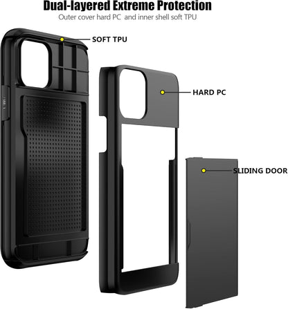 Nvollnoe for iPhone 11 Case with Card Holder Heavy Duty Protective Dual Layer Shockproof Hidden Card Slot Slim Wallet Case for iPhone 11 for Men&Women(Black)