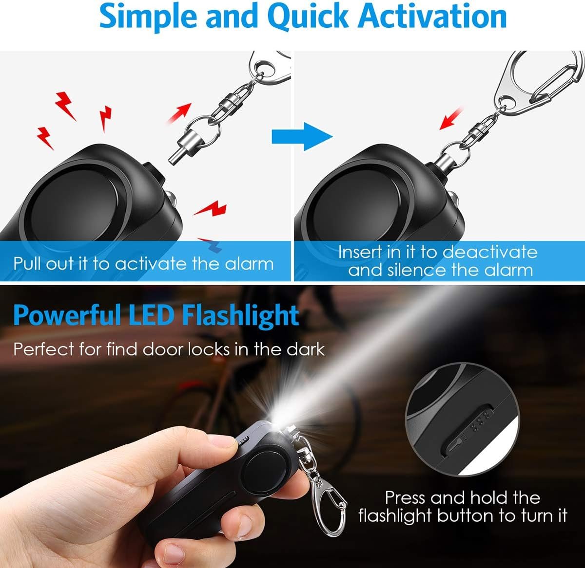 AMIR Safe Sound Personal Alarm Keychain for Women Protection - AMIR Safety Siren Keychain Loud Alarm - Personal Alert Device with LED Light - 130 dB Emergency Security Alert Key Chain Whistle, Black