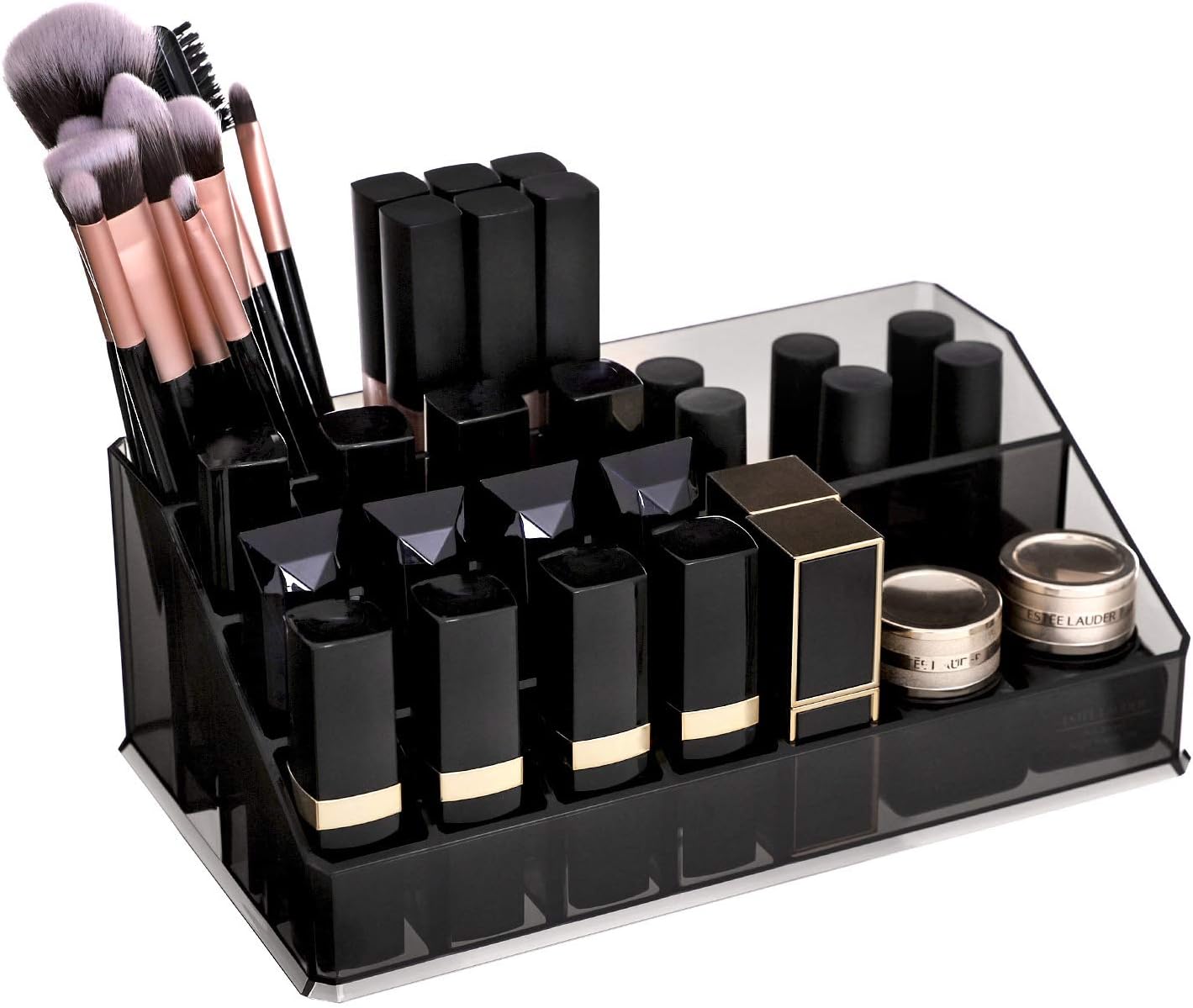 SONGMICS Makeup Organizer Makeup Organizer Stackable Acrylic Cosmetic Organizer with 4 Drawers for Eyeshadow Brushes Lipstick Nail Polish Gift Black JKA007BK
