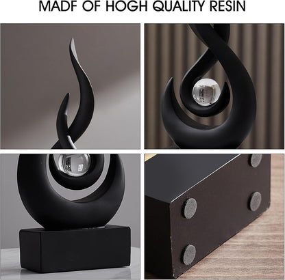 AWNR Abstract Black Sculpture: Flame Statue with Glass Ball Resin Art Figurines - Unique Centerpiece for Modern Home Decor