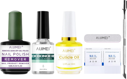 AIJIMEI Gel Nail Polish Remover-15ml/0.5fl.oz Nail Gel Polish Remover Kit Remover Quickly Nail Care with Nail Glue Remover,Nail Cuticle Oil,Nail Polish Remover Pads for Nails