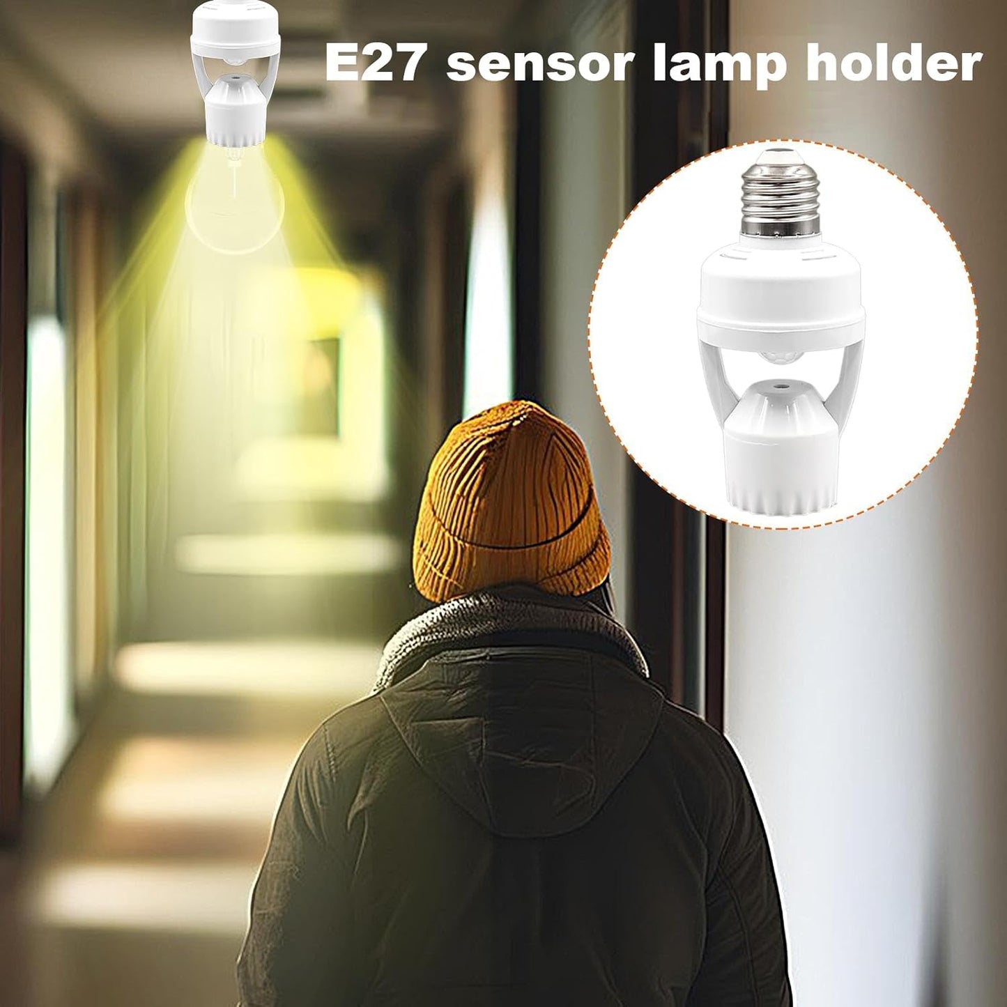 E27 Motion Activated Light Socket Adapter - Smart Bulb Holder With Auto On/Off Feature For Porch, Basement, And Storage Room - Motion Sensor Lamp Socket For Efficient Lighting Control - Ideal For