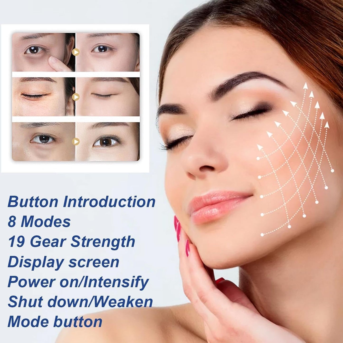Firming Facial Massager - Lifting Facial Massager | Face Lift With Patch Pads | Ems Face Massage 8 Modes | Microcurrent Face Muscle Stimulator, Face Lifting Instrument For Face Slimming