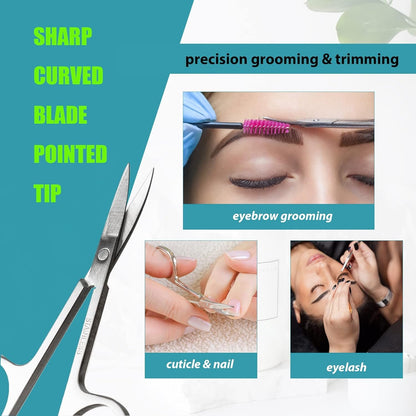 Facial Hair Small Grooming Scissors for Men Women - Eyebrow Hair Trimming Kit - Curved and Rounded Tip for Hair Cutting - 2PCS Silver