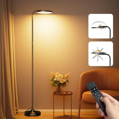 SIBRILLE 36W LED Floor Lamp, Super Bright Standing Lamp, Modern Stepless Dimmable Torchiere Tall Lamp with Remote Control, 350°Rotating Head Reading Floor Lamp for Living Room,Bedroom,Office