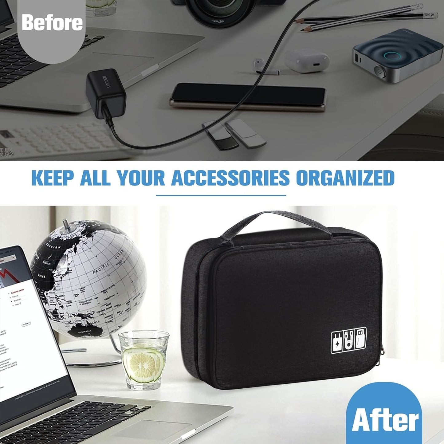 Spardar Cable Organizer, Electronic Organizer Case Universal Travel Bag Electronics Accessories Cases for Cables, Chargers, Earphones, Mouse, Power Bank, SD Card (Black)