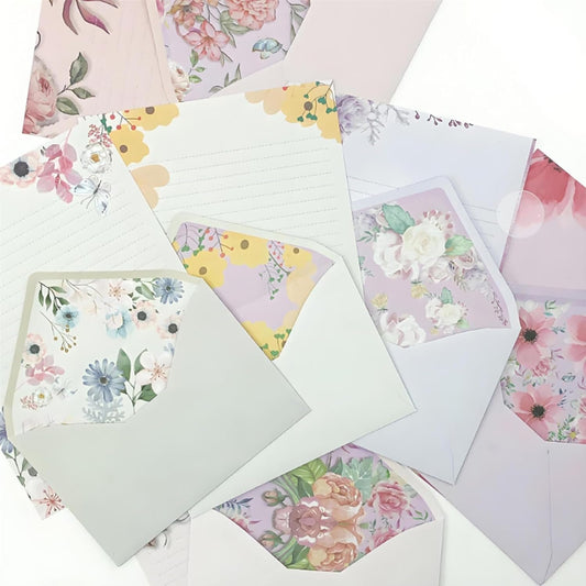DxJ 72Pcs Stationary Letter Paper and Envelopes Set,48 Writing Stationery Paper 5.9X7.7Inch+24Pcs A6 Cute Envelopes 4x6Inch,Unique Flower Design Stationary Set for Writing Letters(H1)