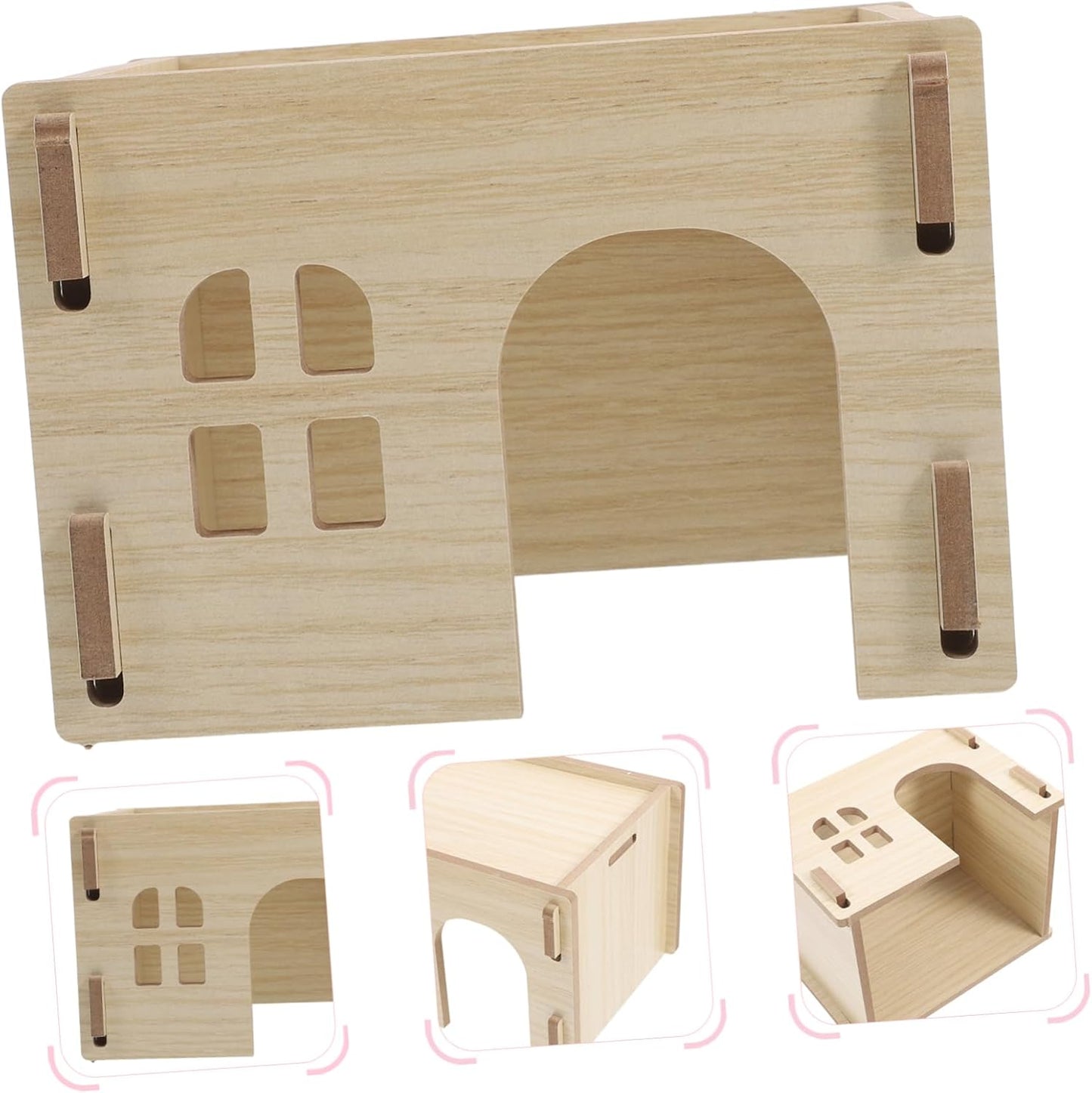 Wooden Hamster Hideout House Multifunctional Small Animal Habitat for Guinea Pig Chinchilla Hedgehog Rabbit Safe Wear Resistant Design with Feeding Watering Platform