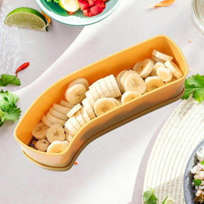 yuksok Banana Slicer Cucumber Fruit Cutter Kitchen Tool 10.4x3x2.8inch for Quick Meal Prep Detachable Base Multifunctional Portable, Yellow