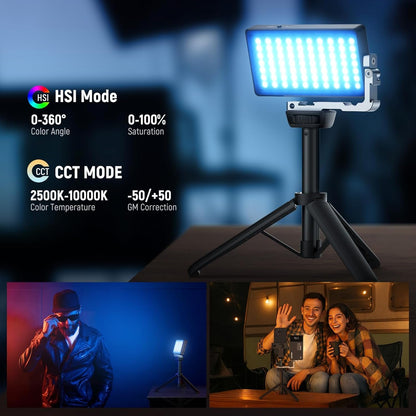 NEEWER 12W RGB Video Light, On Camera LED Panel Key Lighting for Streaming Selfie, 2500K-10000K CRI97+ App/2.4G Control 4300mAh Battery Desk Tripod Stand for Vlogging Video Recording Podcast, SL90