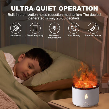 MINGPINHUIUS Volcano Flame Aroma Diffuser: 360ml Aromatherapy Humidifier Jellyfish/Flame 2 Mist Mode Air Humidifier Remote Control Super Quiet Oil Cold Mist Diffuser for Gym(Double Color Flame)