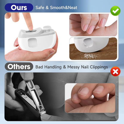 Electric Nail Clippers - 3 in 1 Baby Nail Clippers with LED & Catcher, 2-Speed Rechargeable Trimmer & Polisher, Safe Fingernail Care for Kids, Women, Seniors, Caregivers