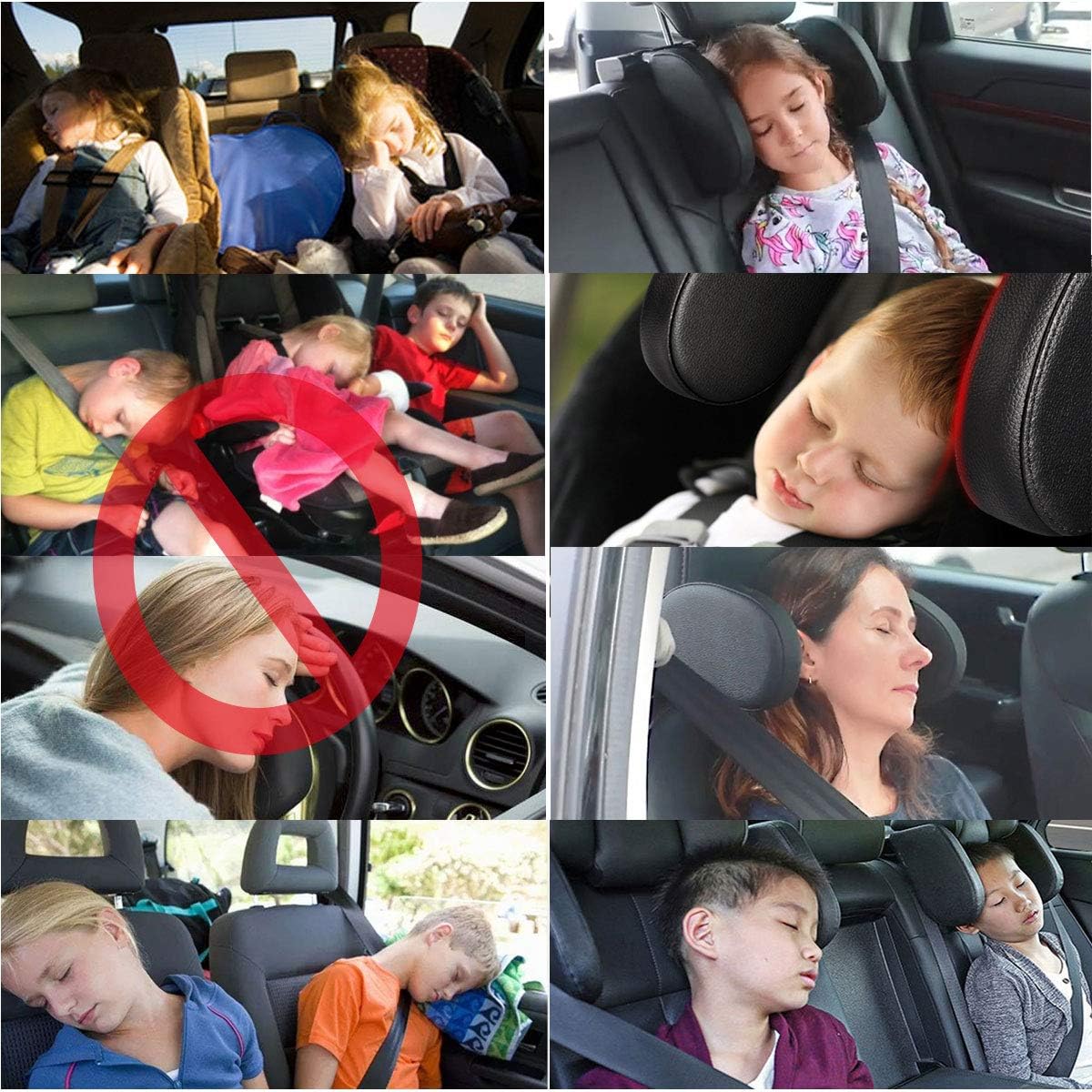 Car Seat Headrest Pillow,Head Neck Support Detachable,Premium seat held Pillow, 180 Degree Adjustable Both Sides Travel Sleeping Cushion for Kids Adults (Black)
