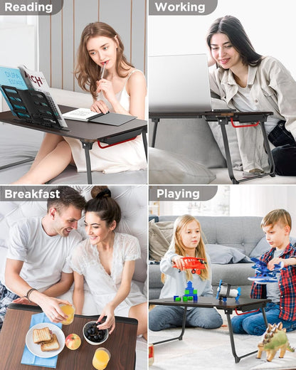 Laptop Desk for Bed, SAIJI XX-Large Foldable Bed Tray Table for Eating Breakfast, Writing, Working, Gaming, Drawing with Storage Drawer, Handrest Bookstand, Tablet Stand, Phone Stand(Black Cherry)