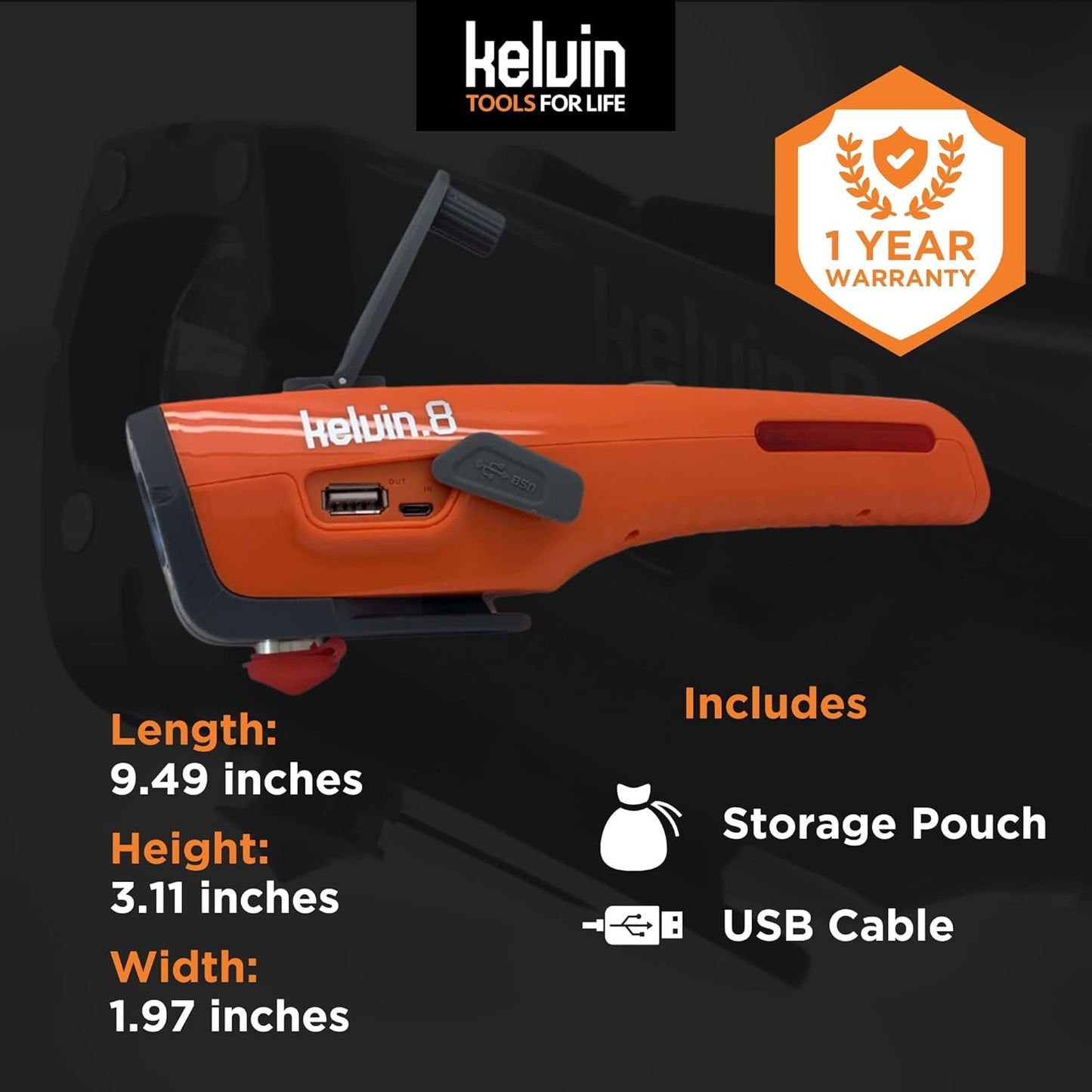 KELVIN 8 Automotive Emergency Tool 8: Power Generator with USB Powerbank, Razor Sharp Seat Belt Cutter, Car Flashlight Emergency Kit, Safety Window Hammer, & 100 db Emergency Siren - Camo